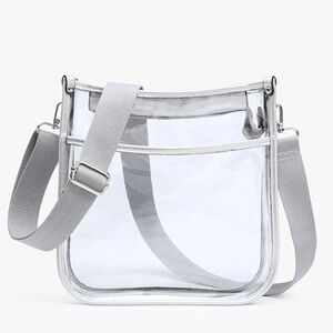 Posie Clear Crossbody with Vegan Leather Trim Silver